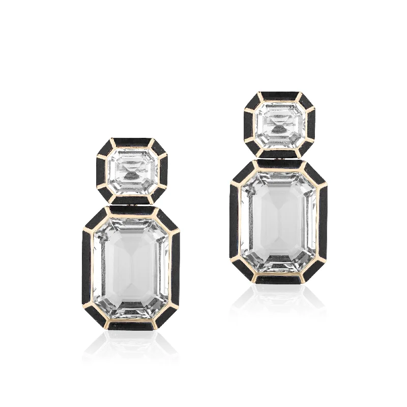 ladies diamond earrings-Precious Stone & Inlay Statement Earrings