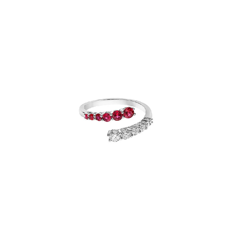 ladies wedding rings for her-18 Karat White Gold Coil Ring with Ruby and Diamonds