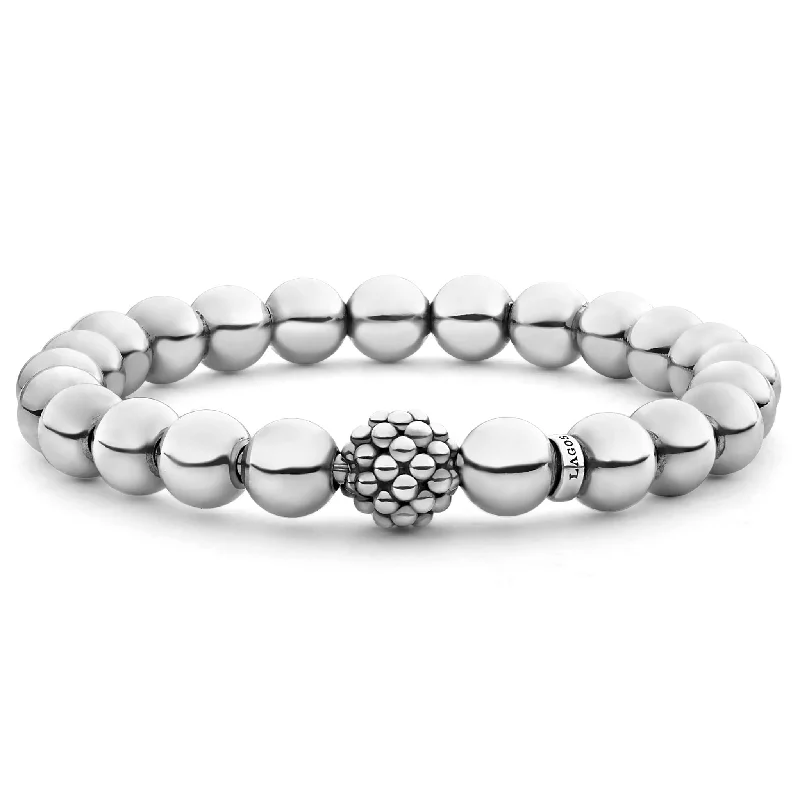 ladies heart-shaped bangles-Signature Caviar Stretch Silver Bead Bracelet