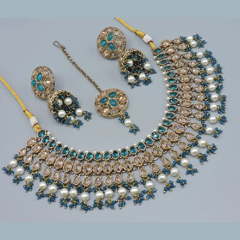 ladies silver necklaces-Anjali Jewellery Gold Plated Crystal Stone Pearl And Beads Necklace Set