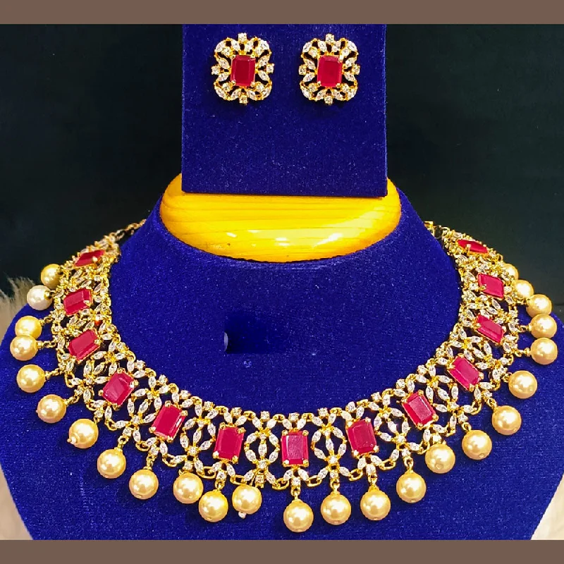 ladies beaded necklaces-Jain Jewellers Gold Plated AD Stone Choker Necklace Set