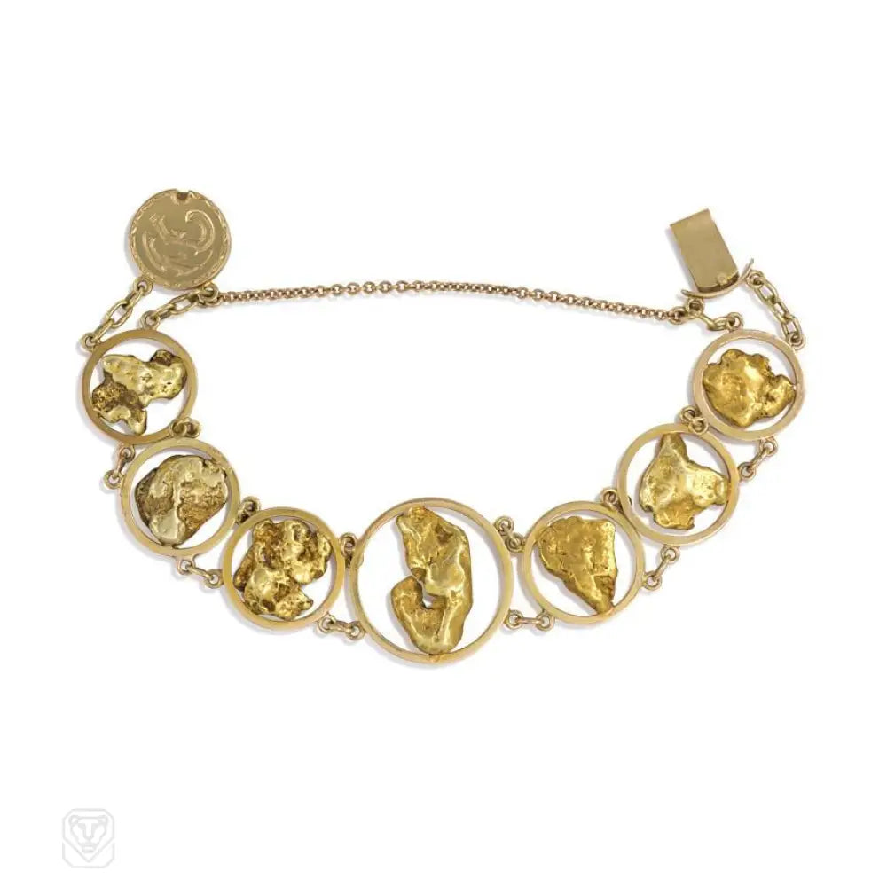 ladies luxury charm bracelets-Antique gold nugget bracelet