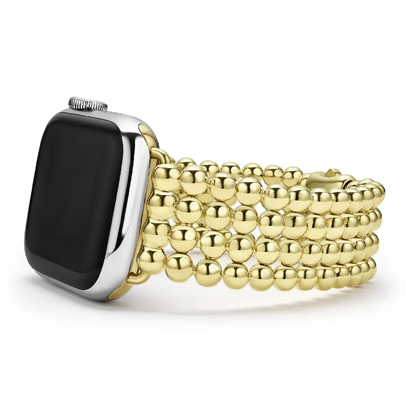 ladies adjustable gold bracelets-Smart Caviar 18K Gold Infinite Caviar Beaded Watch Bracelet - 38-45mm