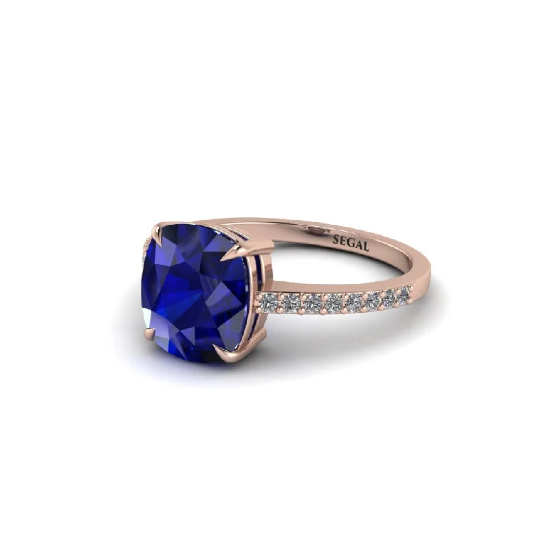 vintage ladies engagement rings-Gold Handmade Cushion Cut Sapphire Engagement Ring - Whitney No. 14