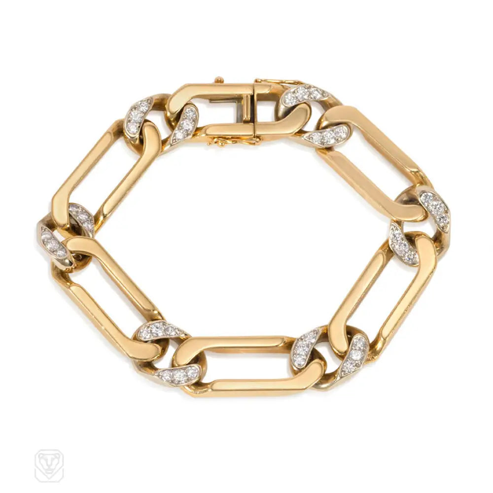 ladies chic bracelets-Gold and diamond curblink bracelet. Van Cleef & Arpels