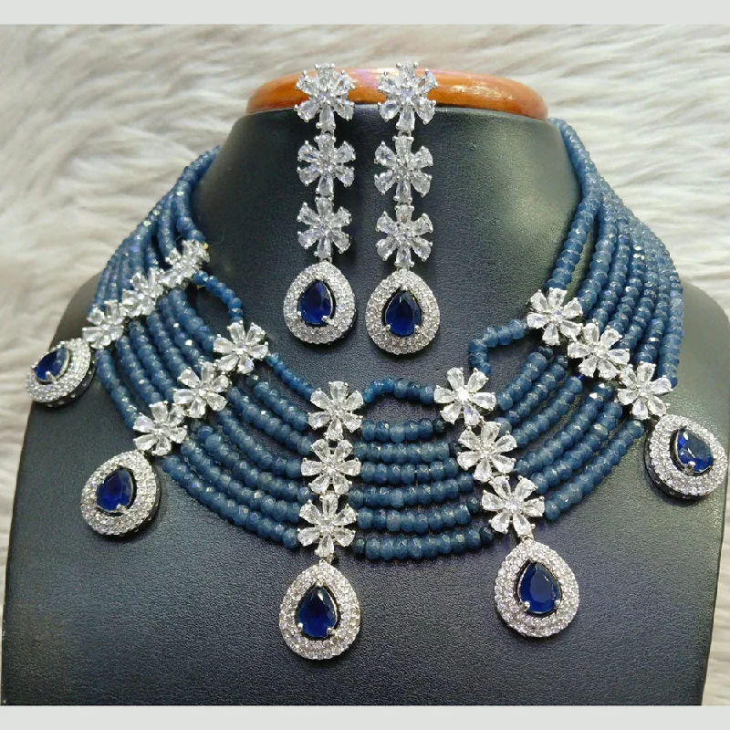 ladies heart necklaces-Jain Jewellers Silver Plated AD Necklace Set