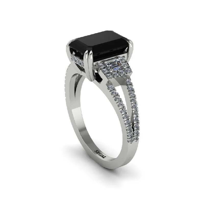 floral design ladies engagement rings-Split Shank Emerald Cut Black Diamond Designer Engagement Ring - Ursula No. 9