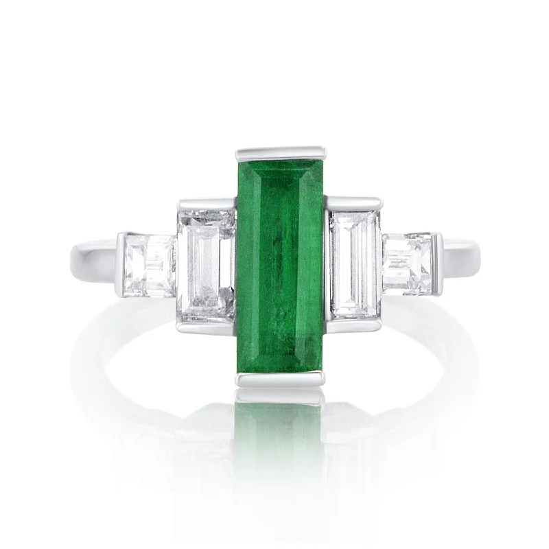 ladies wedding rings-1.46 Carat Natural Emerald & Diamond 5 Stone Ring in Platinum