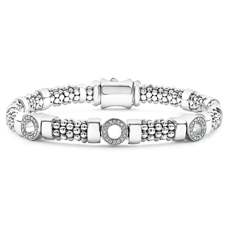 ladies diamond bracelets-Caviar Spark Three Station Diamond Circle Caviar Bracelet | 6mm