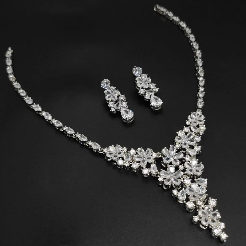 ladies luxurious necklaces-Aamrapali Silver Plated AD Necklace Set