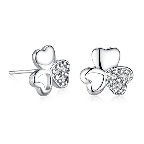 ladies precious stone earrings-Sexy Sparkles Four Leaf Clover Copper Stud Earrings Cubic Zirconia women teen girls