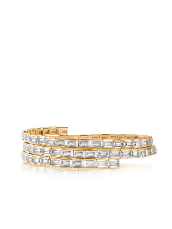 ladies silver bangles-Baguette CZ Wrap Bracelet