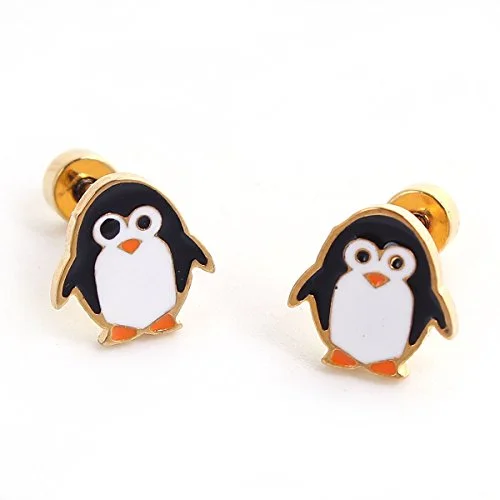 ladies vintage stud earrings-SEXY SPARKLES stainless steel Penguin stud earrings for girls teens women Hypoallergenic Jewelry