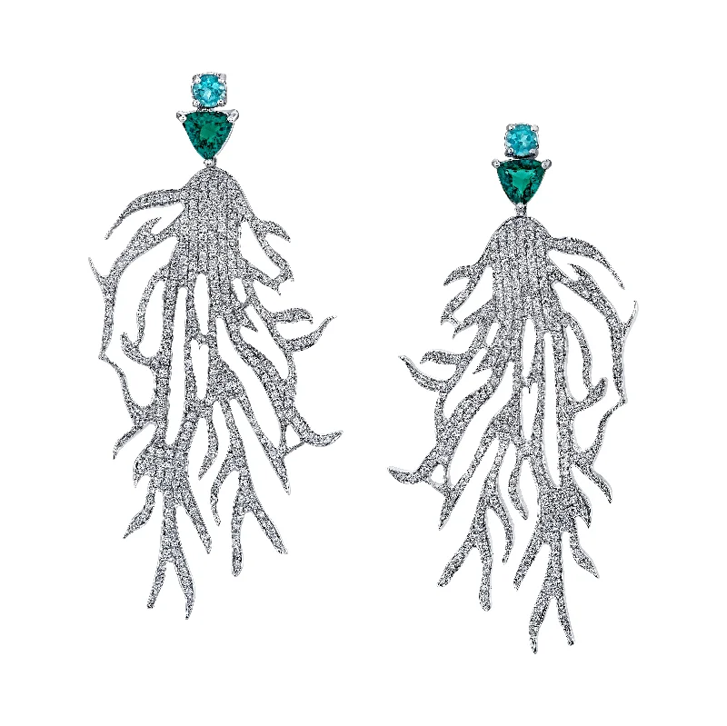 ladies heart drop earrings-Tourmaline and Apatite Coral Earrings