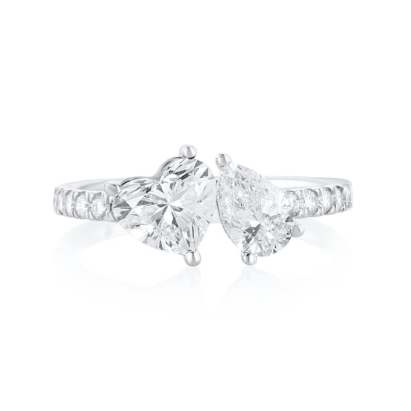 ladies fine rings-1.75 Carat Heart & Pear Lab Grown Diamond Ring in 14K White Gold