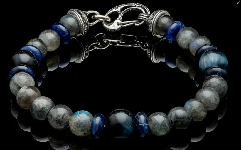 ladies cuff bracelets for women-Magician Beaded Bracelet with Sodalite, labradorite and blue tiger eye