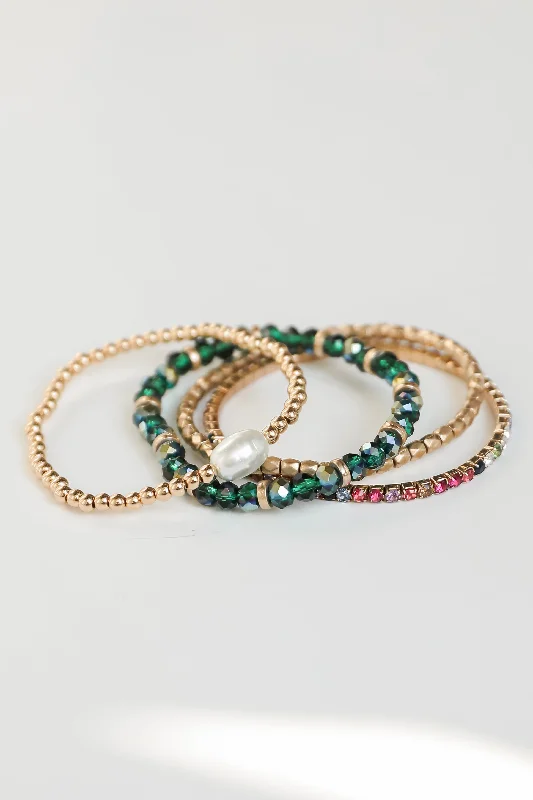 ladies gemstone bracelets-Sydney Green Beaded Bracelet Set