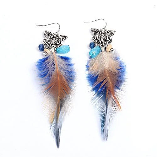 ladies romantic earrings-SEXY SPARKLES Dangling Genuine Natural long Hand Made Feathers Earrings for Women and Teen