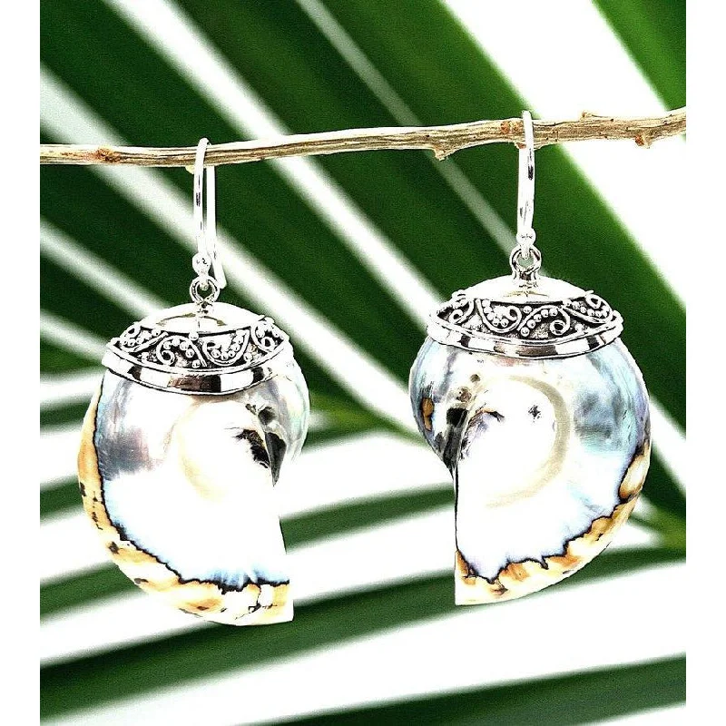 ladies fashion hoop earrings-Tiger Natural Nautilus Pearl Shell Earrings