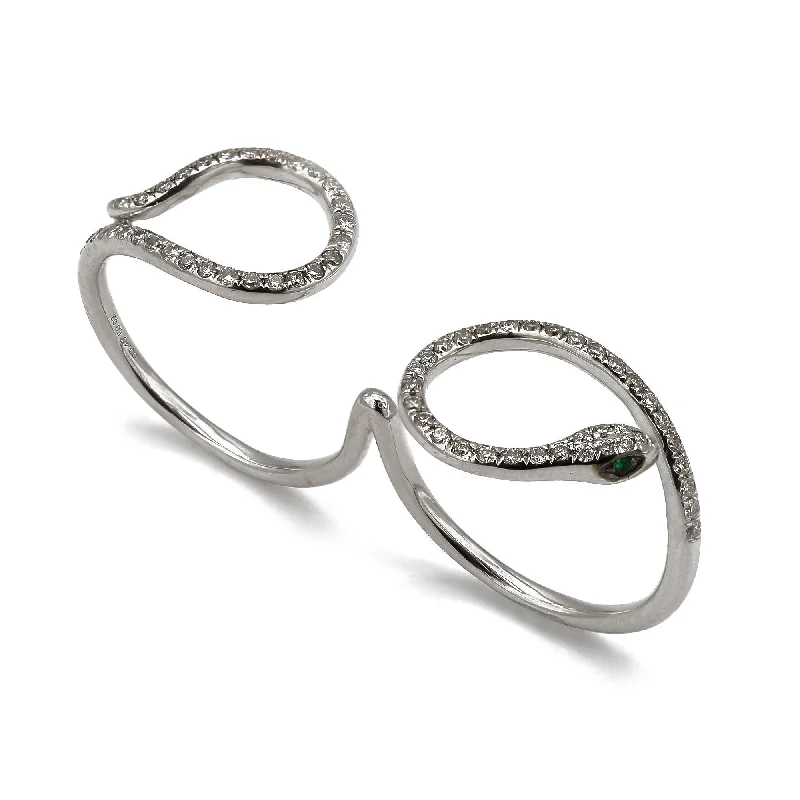 ladies trendy rings-0.4CT Diamond Snake Double Ring Set in 18K White Gold