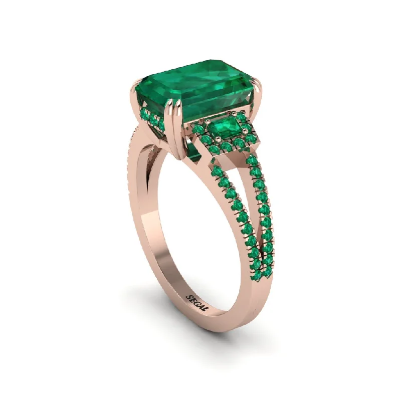 radiant cut ladies engagement rings-Split Shank Emerald Cut Emerald Designer Engagement Ring - Ursula No. 20