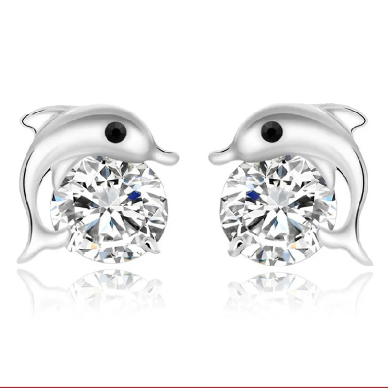 ladies glamorous earrings-Sexy Sparkles Dolphin Ear Post Stud Earrings Cubic Zirconia women girls jewelry