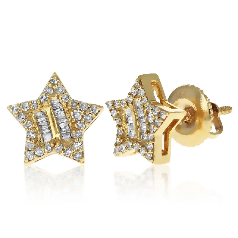 ladies silver hoop earrings-Diamond Star Earrings | 14K Gold