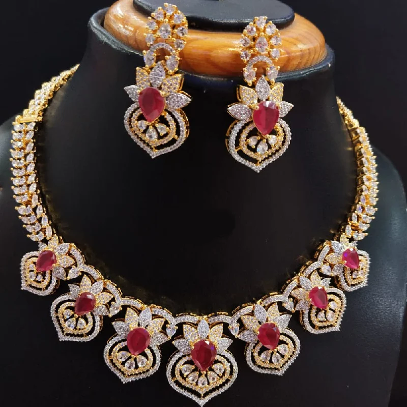 ladies long necklaces-Jain Jewellers Gold Plated AD Necklace Set