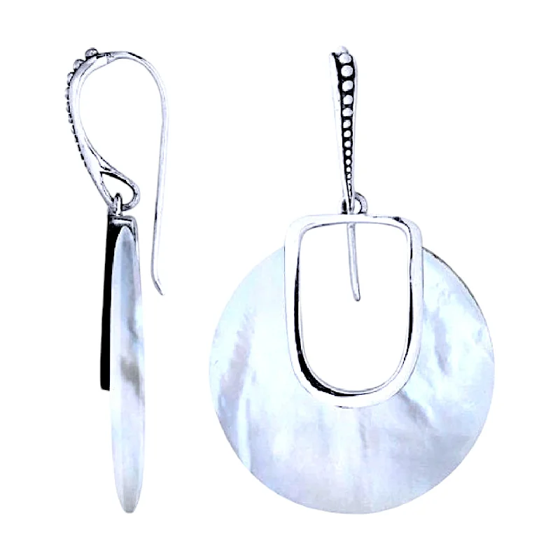 ladies long earrings-Unique Mother of Pear Round Earrings