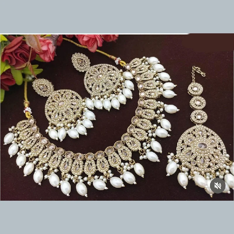 ladies luxurious pendant necklaces-Anjali Jewellery Gold Plated Crystal Stone And Pearl Necklace Set