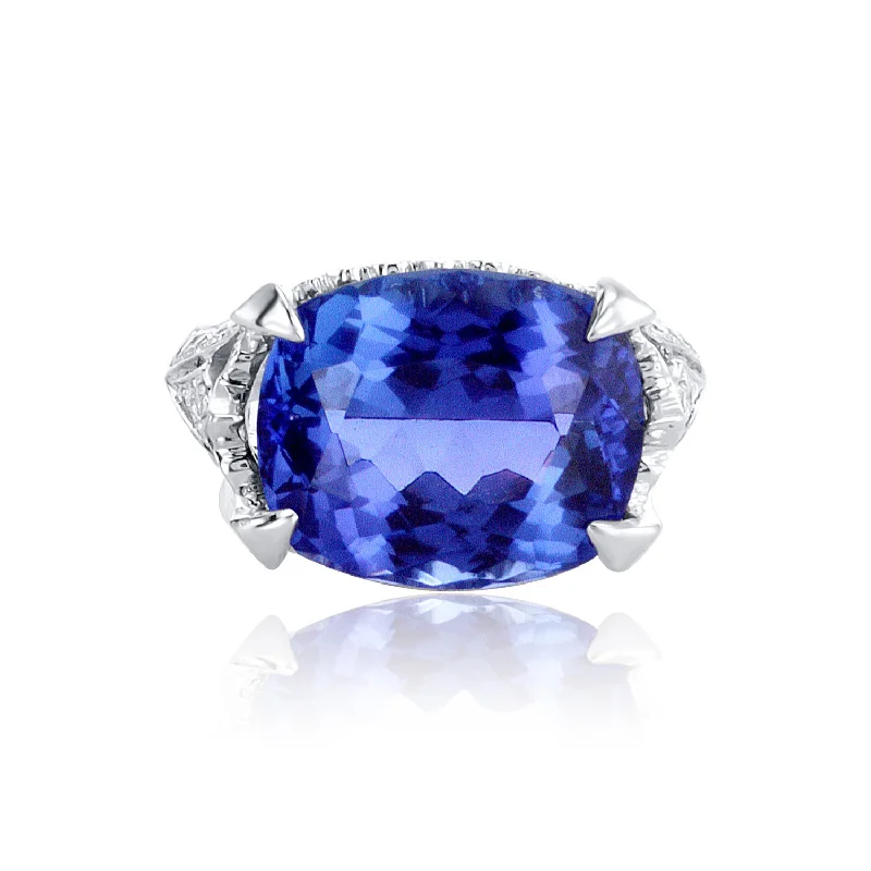 ladies animal motif rings-9.88 Carat Tanzanite Gemstone and Diamond Ring set in 18K White Gold