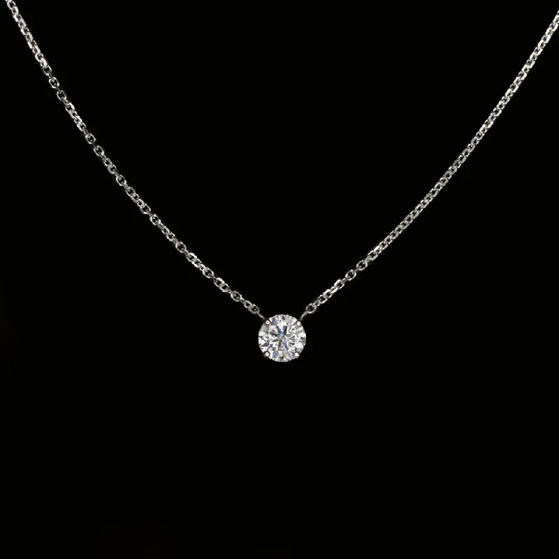 ladies blue sapphire necklaces-1/2 CARAT GIA CERTIFIED DIAMOND SOLITAIRE NECKLACE 14K WHITE GOLD ROUND PENDANT