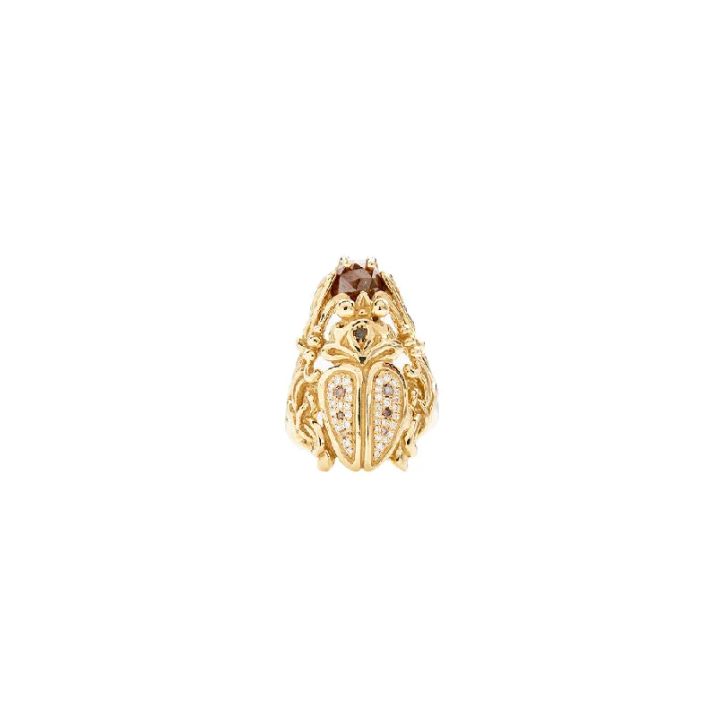 ladies chic rings-18 Karat Yellow Gold Diamond Scarab Ring