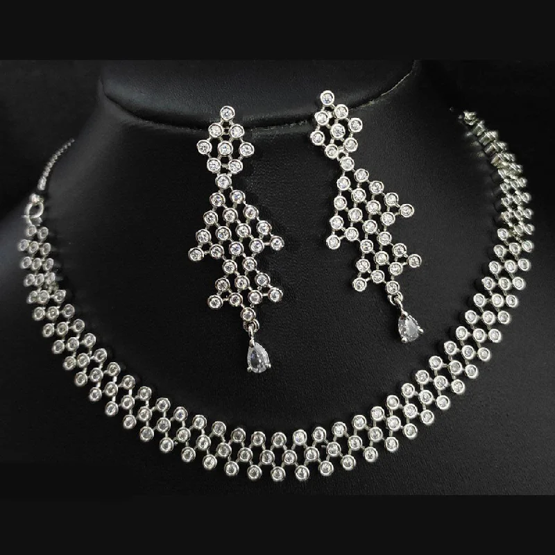 ladies long statement necklaces-Aamrapali Silver Plated AD Necklace Set