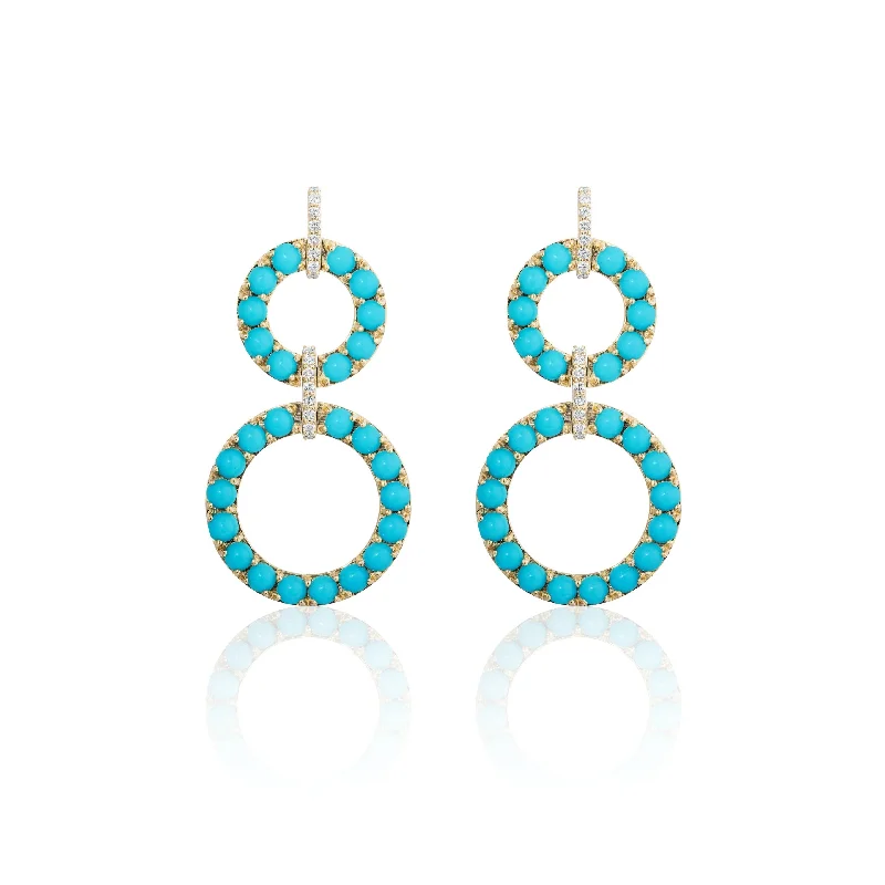 ladies summer earrings-Turquoise Cabochon Earrings with Diamonds