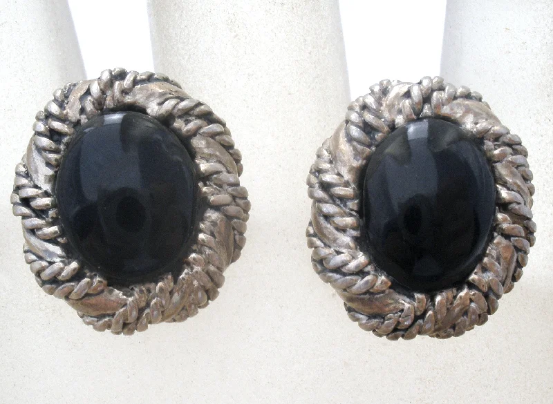 ladies silver earrings for wedding-Sterling Silver Post Earrings With Black Stones