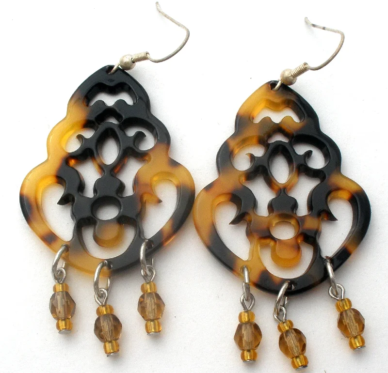 ladies unique earrings-Faux Tortoise Shell & Crystal Bead Earrings 925