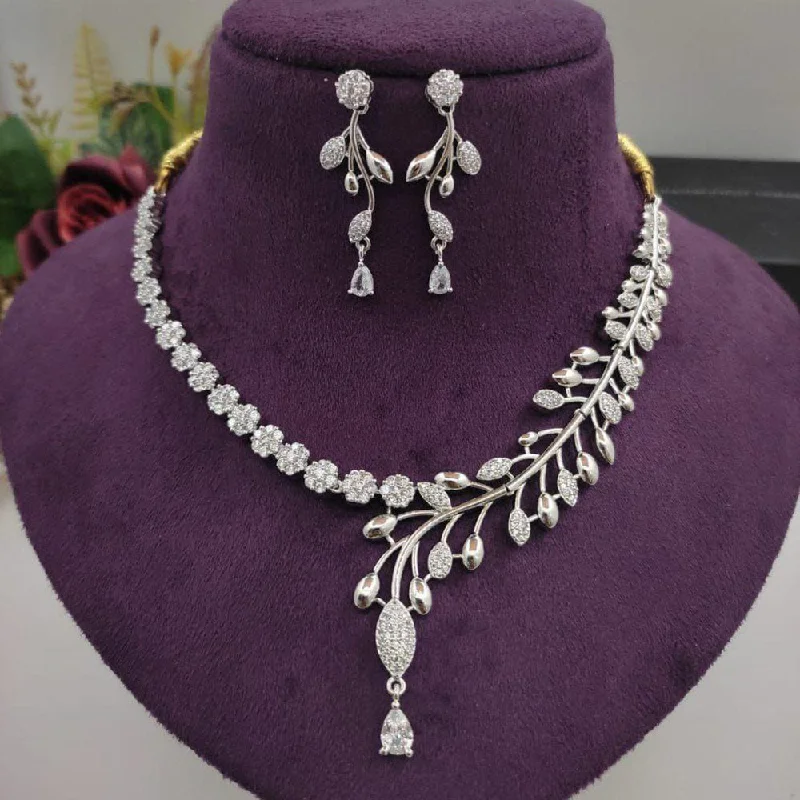 ladies initial necklaces-Aamrapali Silver Plated AD Necklace Set