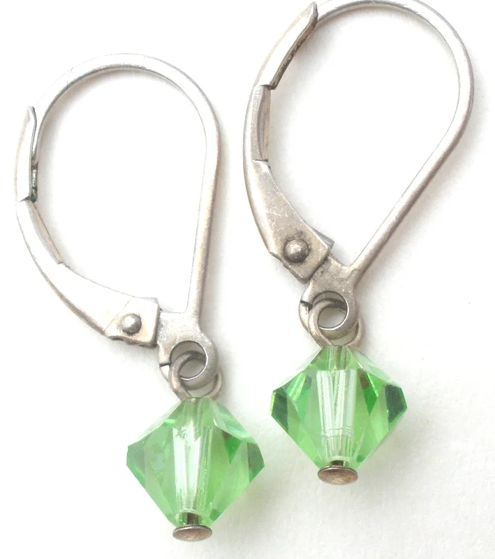 ladies wedding earrings-Peridot Crystal Bead Dangle Leverback 925 Earrings