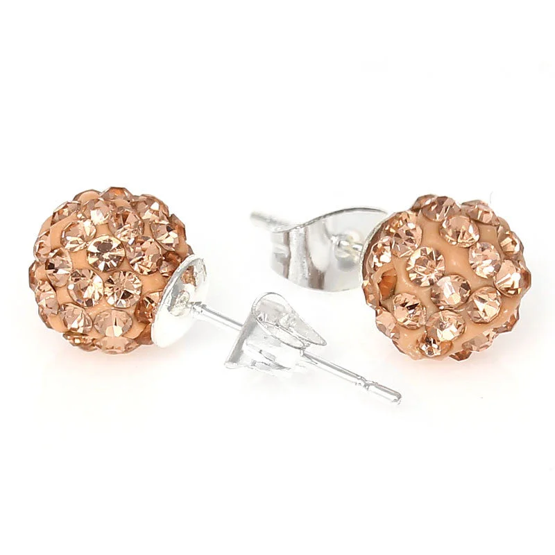 ladies bold stud earrings-8mm Topaz Rhinestones Crystal Fireball Disco Ball Pave Bead Stud Earrings