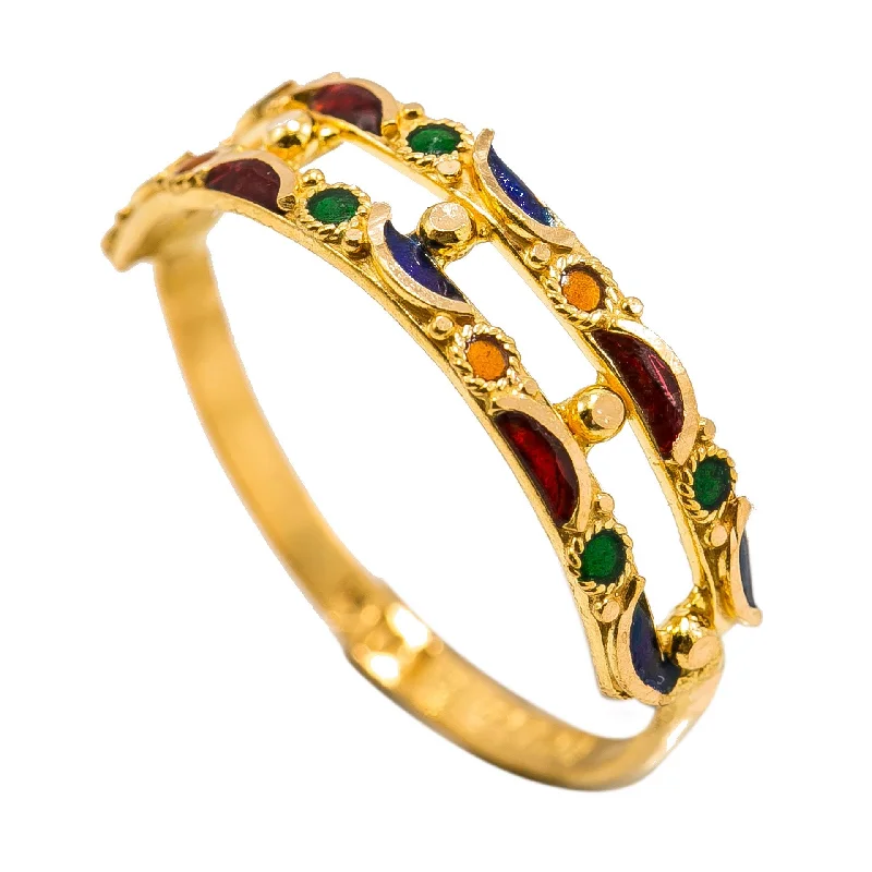 ladies fine rings-22K Yellow Gold Enamel Ring W/ Open Shank & Gold Ball Accents