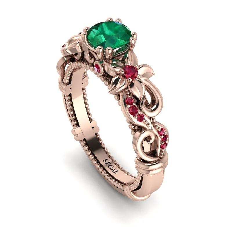 engagement rings for ladies with rubies-Vintage Flower Openwork Gold Emerald Engagement Ring - Ann No. 50