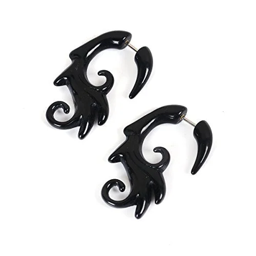 ladies teardrop earrings-Sexy Sparkles Acrylic 3D Double Sided Ear Post Stud Earrings Black Flower Vine for Women teens