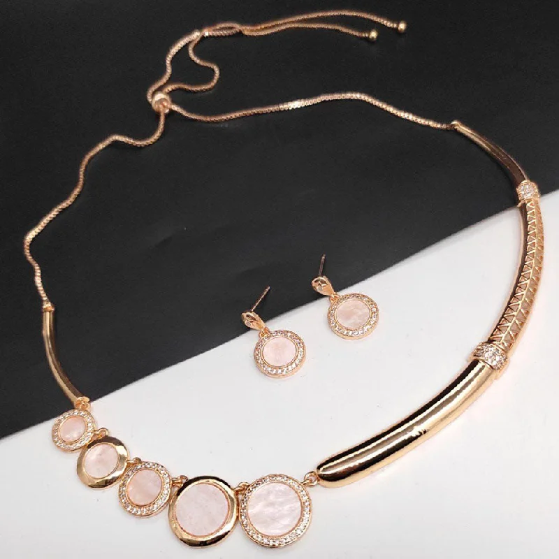 ladies luxurious necklaces-Aamrapali Rose Gold Plated AD Necklace Set