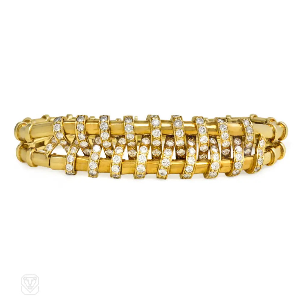 ladies boho bangles-Articulated diamond-wrapped gold bracelet