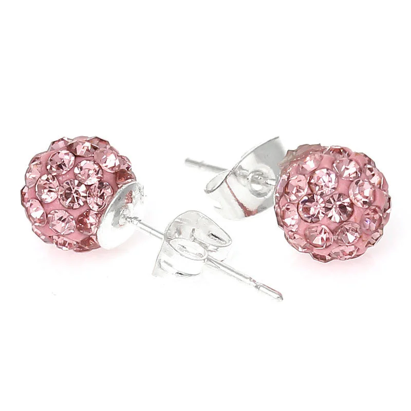 ladies luxurious stud earrings-June Birthstone 8mm Rhinestones Crystal Fireball Disco Ball Pave Bead Stud Earrings