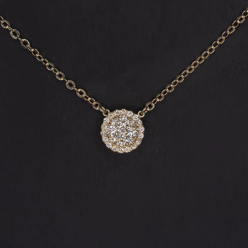 ladies statement necklaces-NATURAL DIAMOND PENDANT NECKLACE 0.40c PAVE CLUSTER HALO ILLUSION ROUND 14k GOLD