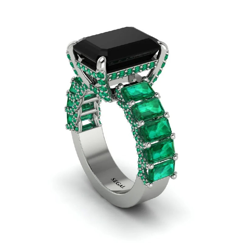 engraved ladies engagement rings-Luxury Emerald Cut Black Diamond Engagement Ring - Nadia No. 24