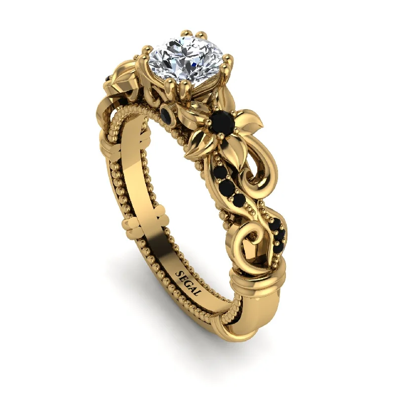 modern ladies engagement rings-Vintage Flower Openwork Gold Diamond Engagement Ring - Ann No. 31