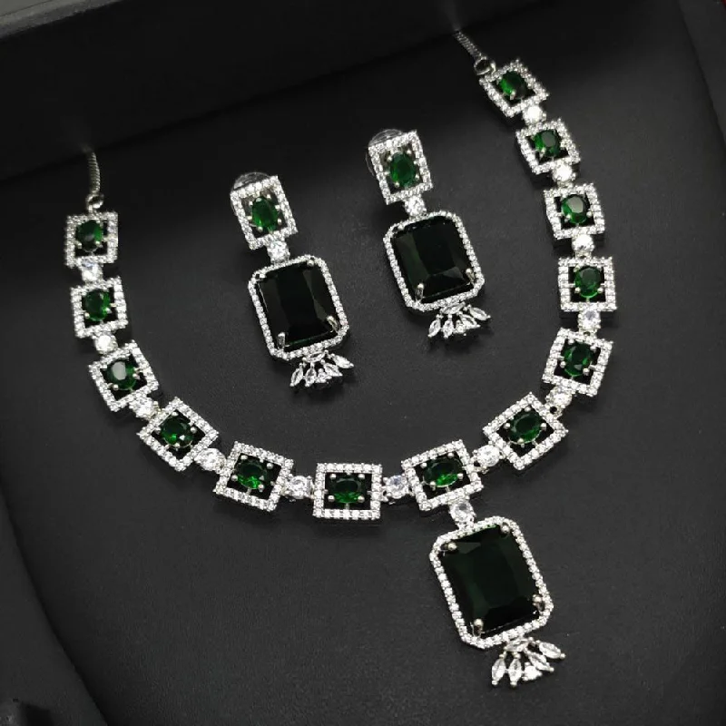 ladies long statement necklaces-Aamrapali Silver Plated AD Necklace Set